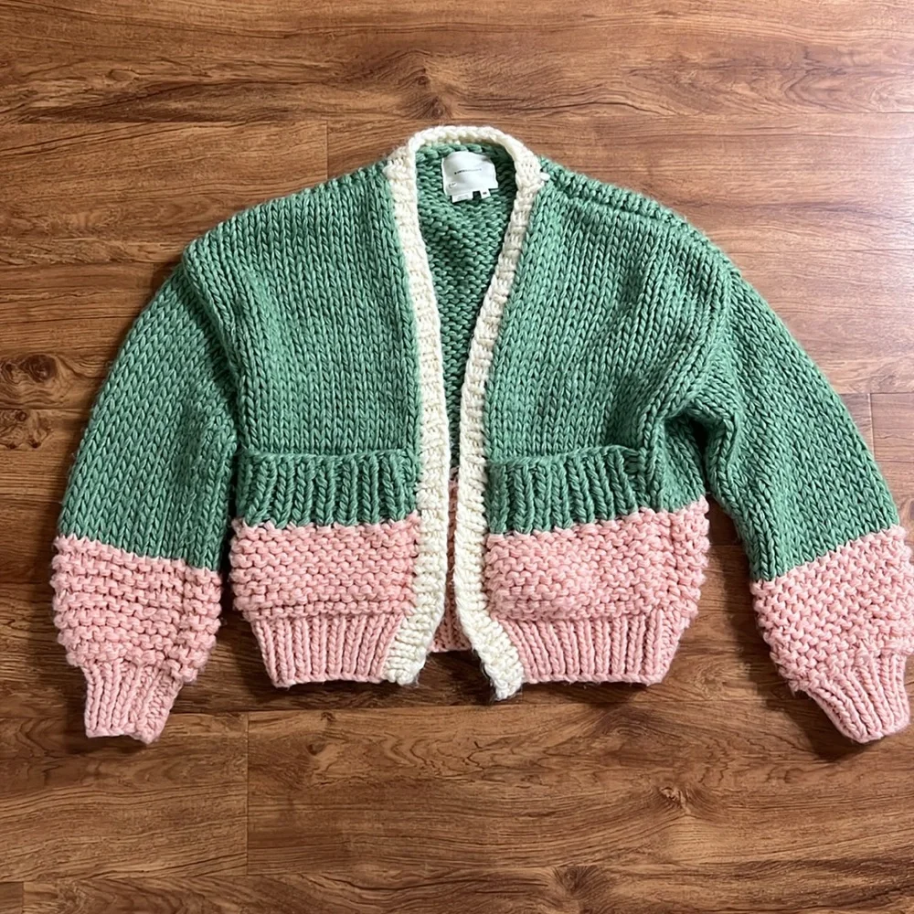 Anthropologie‎ Women One size Chunky Knit Oversized Open Cardigan Color Block